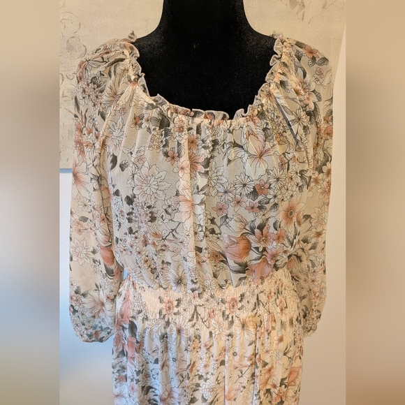 Kate and Lily Floral Sheer Boho Tiered Sun maxi Dress size 14 xl, off shoulder - Picture 6 of 13